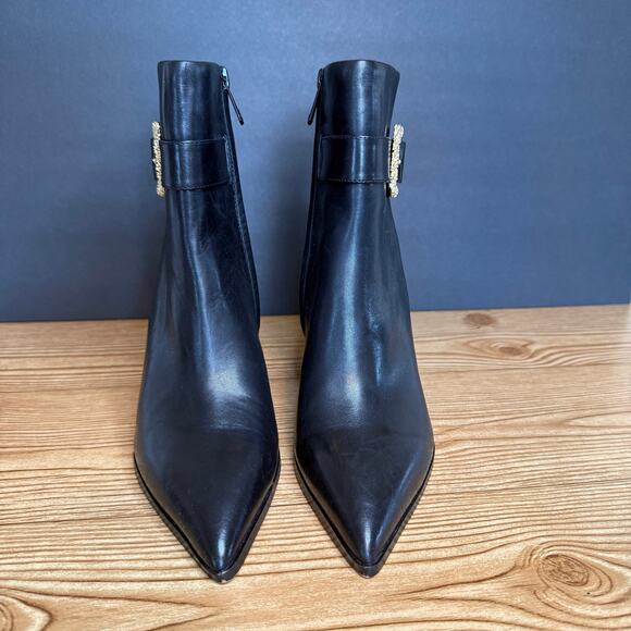 Sam Edelman Black Gold Buckle Weslie Leather Wedge Ankle Boots Womens 7 - Picture 6 of 12